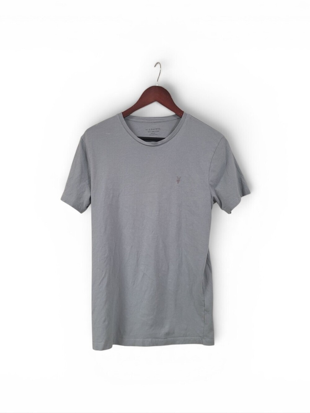 All Saints Brace Short Sleeve Crew T-shirt Small Logo Blue Gray Slim Fit